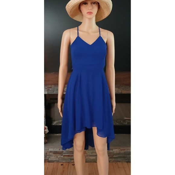 B. Smart Blue Size 3 Elegant Flowy Cocktail Party Dancing Dress Lace Zip Back - Picture 4 of 14